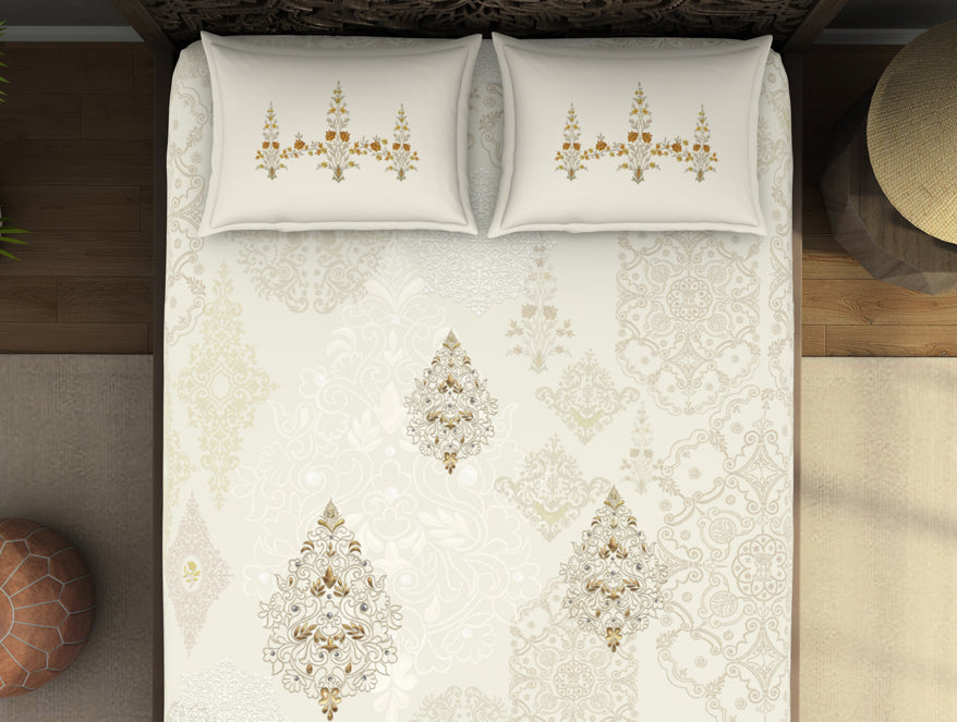 Ornate Cream 100% Cotton King Size Bedsheet Rangana Digital - By Occasions