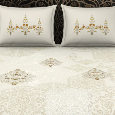 Ornate Cream 100% Cotton King Size Bedsheet Rangana Digital - By Occasions