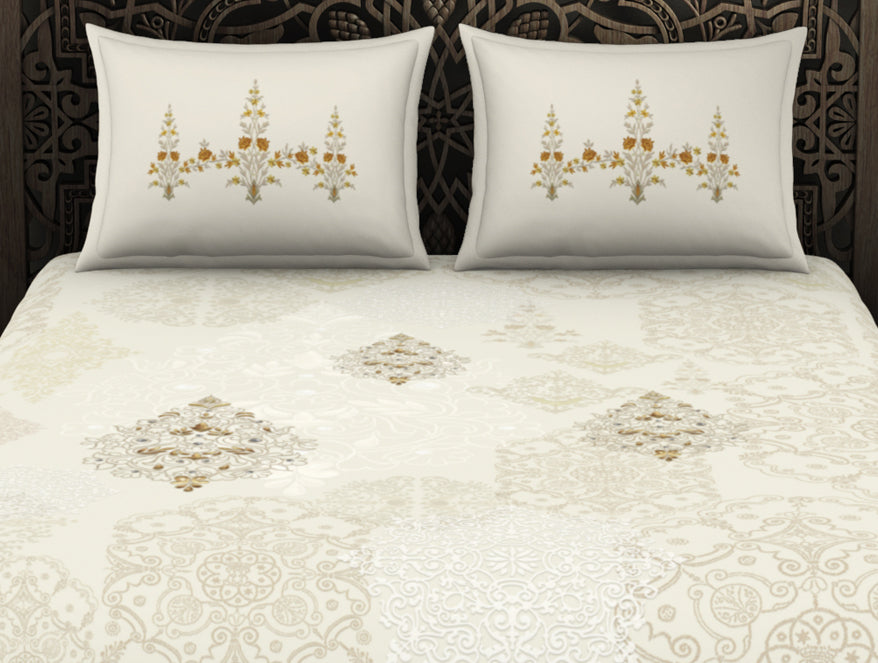 Ornate Cream 100% Cotton King Size Bedsheet Rangana Digital - By Occasions