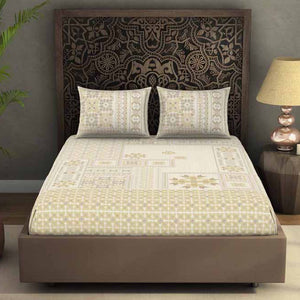 Geometric Beige 100% Cotton King Size Bedsheet Rangana Digital - By Spaces