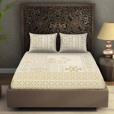 Geometric Beige 100% Cotton King Size Bedsheet Rangana Digital - By Spaces