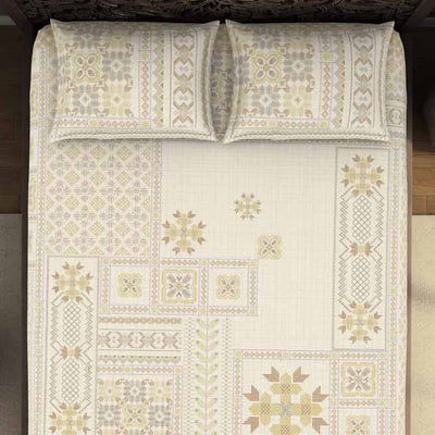 Geometric Beige 100% Cotton King Size Bedsheet Rangana Digital - By Spaces