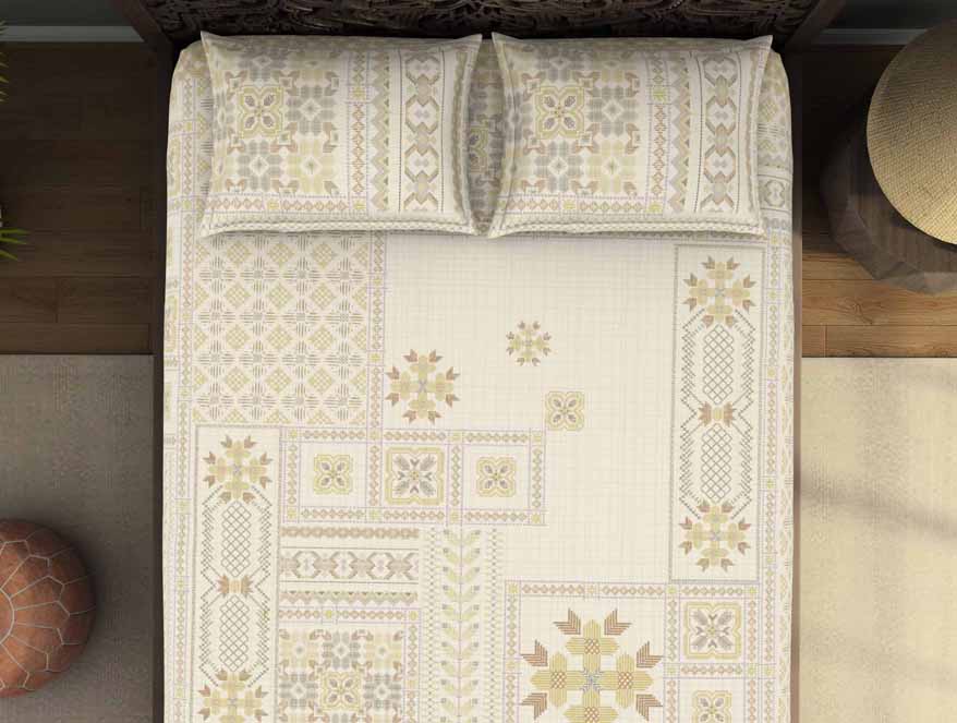Geometric Beige 100% Cotton King Size Bedsheet Rangana Digital - By Spaces