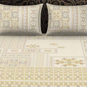 Geometric Beige 100% Cotton King Size Bedsheet Rangana Digital - By Spaces