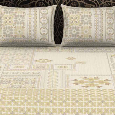 Geometric Beige 100% Cotton King Size Bedsheet Rangana Digital - By Spaces