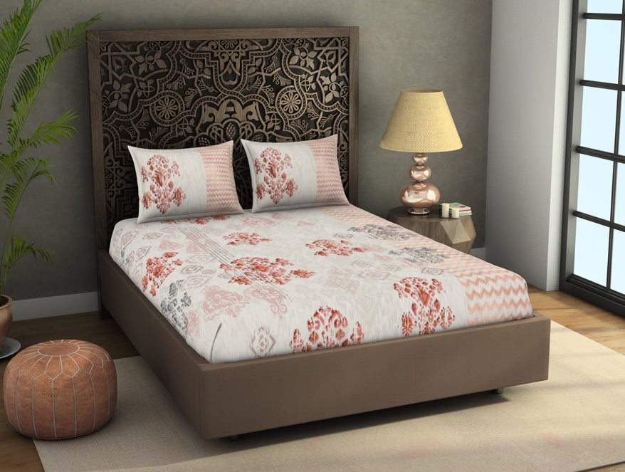 Ornate Light Grey 100% Cotton King Size Bedsheet Rangana Digital - By Occasions