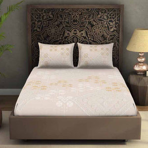 Geometric Taupe 100% Cotton King Size Bedsheet Rangana Digital - By Occasions