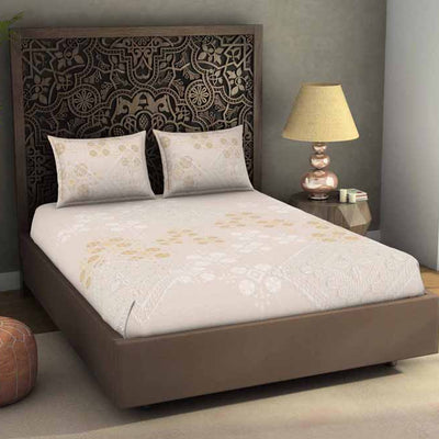 Geometric Taupe 100% Cotton King Size Bedsheet Rangana Digital - By Occasions