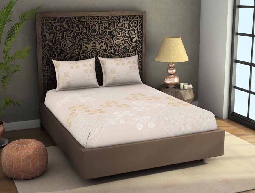 Geometric Taupe 100% Cotton King Size Bedsheet Rangana Digital - By Occasions