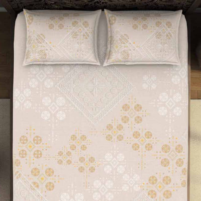 Geometric Taupe 100% Cotton King Size Bedsheet Rangana Digital - By Occasions