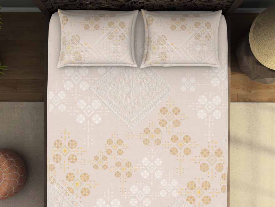 Geometric Taupe 100% Cotton King Size Bedsheet Rangana Digital - By Occasions