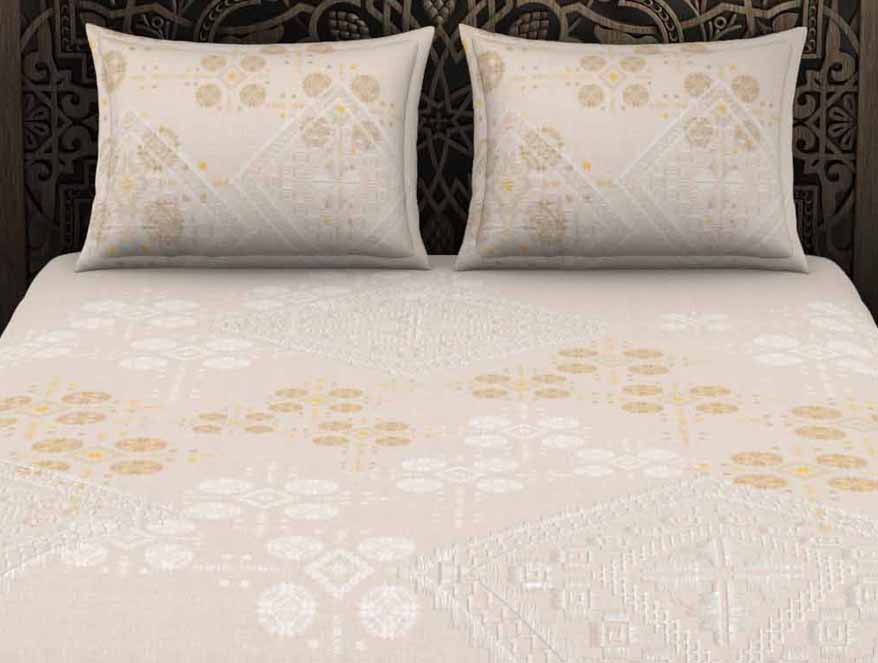 Geometric Taupe 100% Cotton King Size Bedsheet Rangana Digital - By Occasions