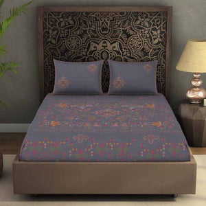 Geometric Grey 100% Cotton King Size Bedsheet Rangana Digital - By Spaces
