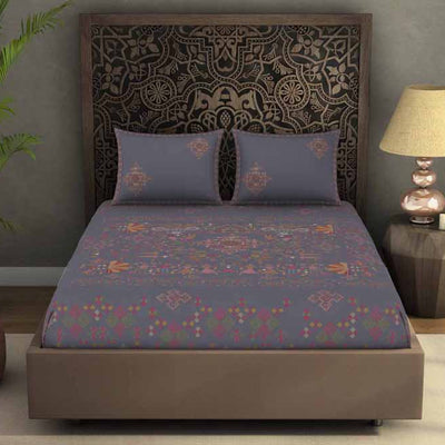 Geometric Grey 100% Cotton King Size Bedsheet Rangana Digital - By Spaces