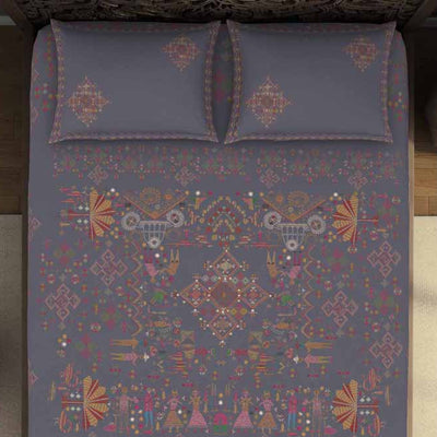 Geometric Grey 100% Cotton King Size Bedsheet Rangana Digital - By Spaces