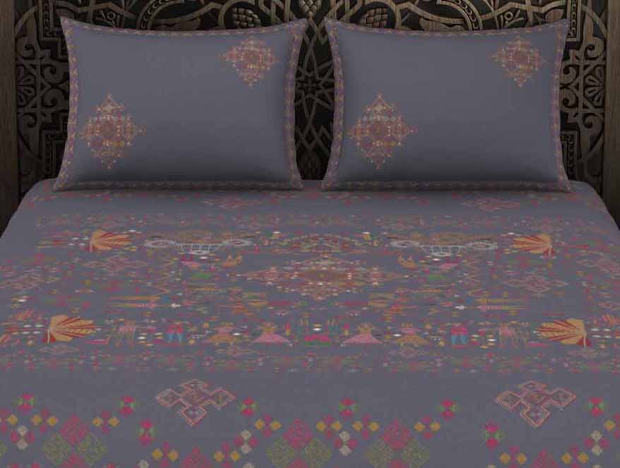 Geometric Grey 100% Cotton King Size Bedsheet Rangana Digital - By Spaces