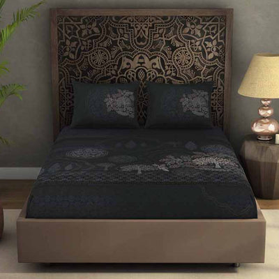 Ornate Dark Grey 100% Cotton King Size Bedsheet Rangana Digital - By Occasions