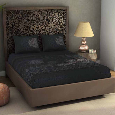 Ornate Dark Grey 100% Cotton King Size Bedsheet Rangana Digital - By Occasions