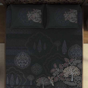 Ornate Dark Grey 100% Cotton King Size Bedsheet Rangana Digital - By Occasions