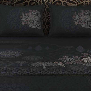 Ornate Dark Grey 100% Cotton King Size Bedsheet Rangana Digital - By Occasions