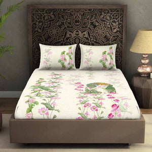 Floral Light Yellow 100% Cotton King Size Bedsheet Rangana Digital - By Occasions