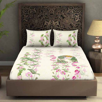 Floral Light Yellow 100% Cotton King Size Bedsheet Rangana Digital - By Occasions