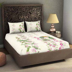 Floral Light Yellow 100% Cotton King Size Bedsheet Rangana Digital - By Occasions