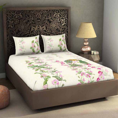 Floral Light Yellow 100% Cotton King Size Bedsheet Rangana Digital - By Occasions