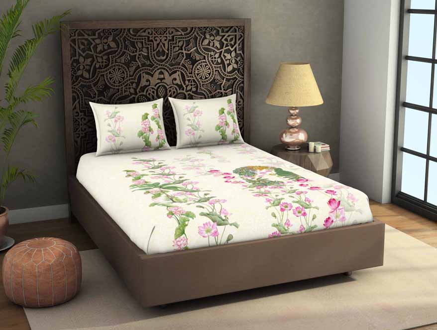 Floral Light Yellow 100% Cotton King Size Bedsheet Rangana Digital - By Occasions