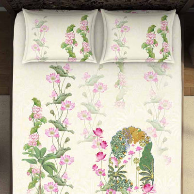 Floral Light Yellow 100% Cotton King Size Bedsheet Rangana Digital - By Occasions