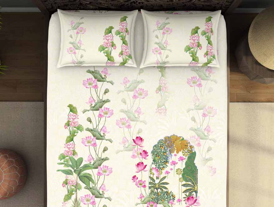 Floral Light Yellow 100% Cotton King Size Bedsheet Rangana Digital - By Occasions