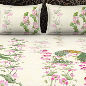 Floral Light Yellow 100% Cotton King Size Bedsheet Rangana Digital - By Occasions