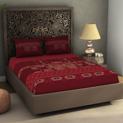 Ornate Dark Red 100% Cotton King Size Bedsheet Rangana Digital - By Occasions