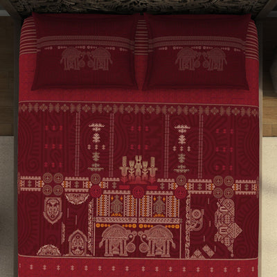 Ornate Dark Red 100% Cotton King Size Bedsheet Rangana Digital - By Occasions