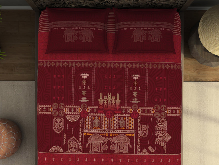 Ornate Dark Red 100% Cotton King Size Bedsheet Rangana Digital - By Occasions