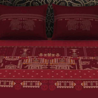 Ornate Dark Red 100% Cotton King Size Bedsheet Rangana Digital - By Occasions