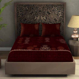 Ornate Dark Red 100% Cotton King Size Bedsheet Rangana Digital - By Spaces