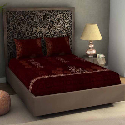 Ornate Dark Red 100% Cotton King Size Bedsheet Rangana Digital - By Spaces