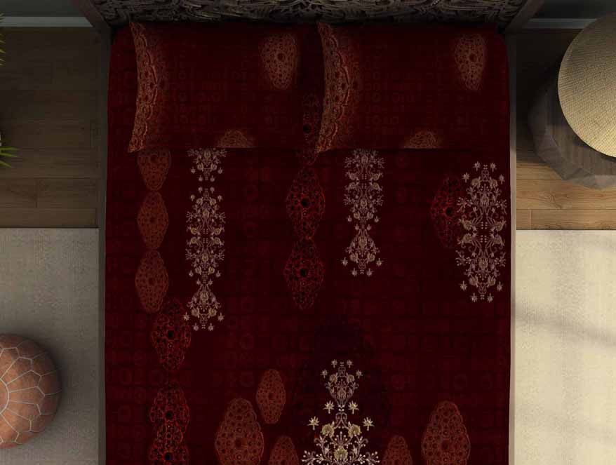 Ornate Dark Red 100% Cotton King Size Bedsheet Rangana Digital - By Spaces