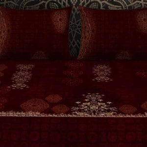 Ornate Dark Red 100% Cotton King Size Bedsheet Rangana Digital - By Spaces