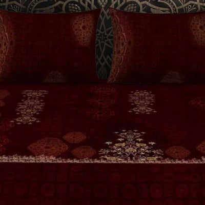 Ornate Dark Red 100% Cotton King Size Bedsheet Rangana Digital - By Spaces