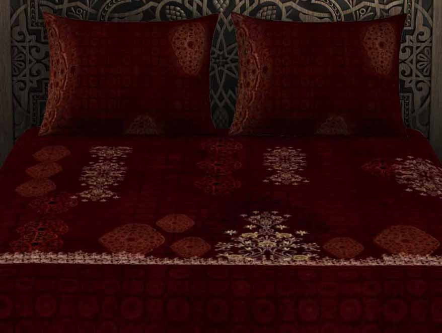 Ornate Dark Red 100% Cotton King Size Bedsheet Rangana Digital - By Spaces