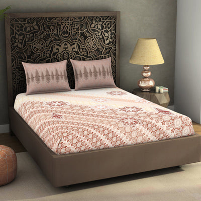 Ornate Brown 100% Cotton King Size Bedsheet Rangana Digital - By Spaces