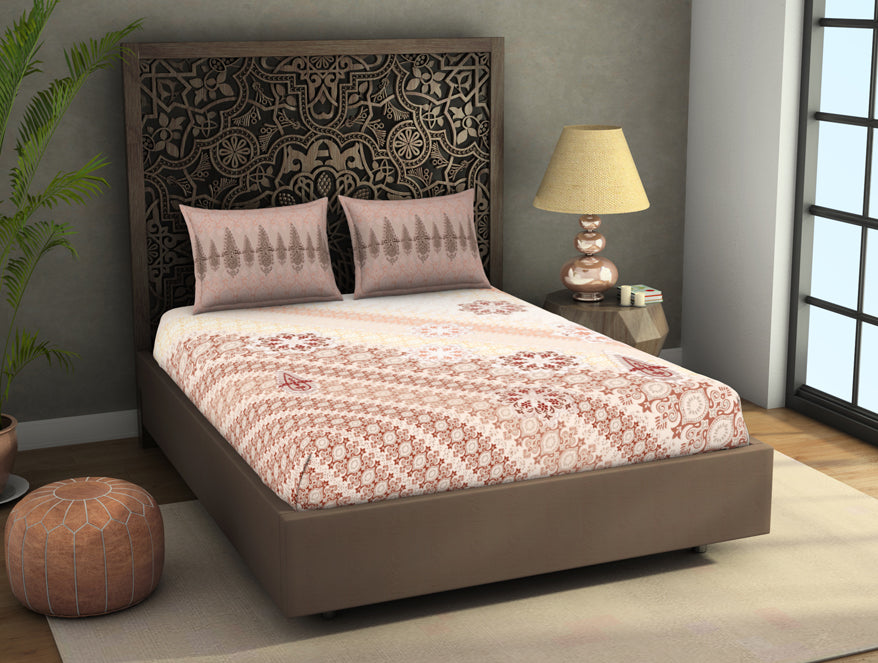Ornate Brown 100% Cotton King Size Bedsheet Rangana Digital - By Spaces