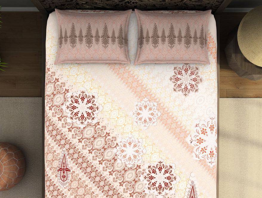 Ornate Brown 100% Cotton King Size Bedsheet Rangana Digital - By Spaces