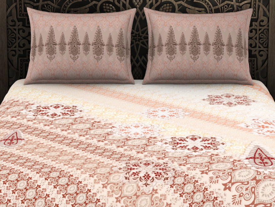 Ornate Brown 100% Cotton King Size Bedsheet Rangana Digital - By Spaces