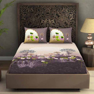 Ornate Light Violet 100% Cotton King Size Bedsheet Rangana Digital - By Spaces