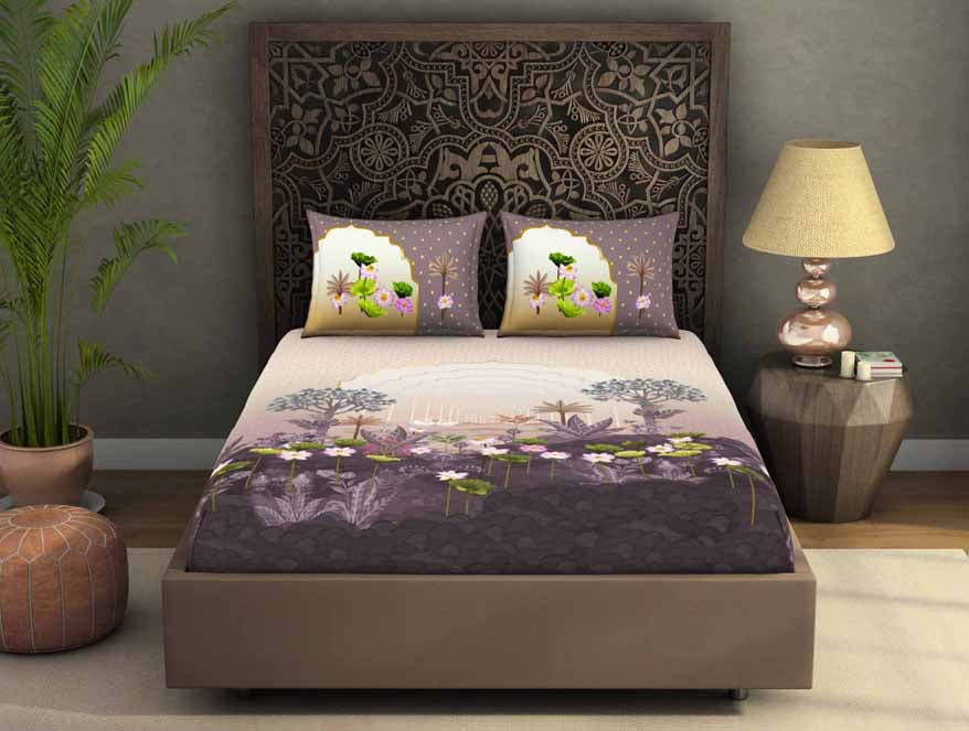 Ornate Light Violet 100% Cotton King Size Bedsheet Rangana Digital - By Spaces