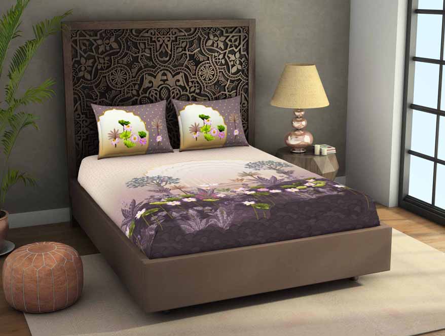 Ornate Light Violet 100% Cotton King Size Bedsheet Rangana Digital - By Spaces