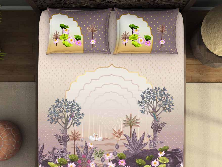 Ornate Light Violet 100% Cotton King Size Bedsheet Rangana Digital - By Spaces